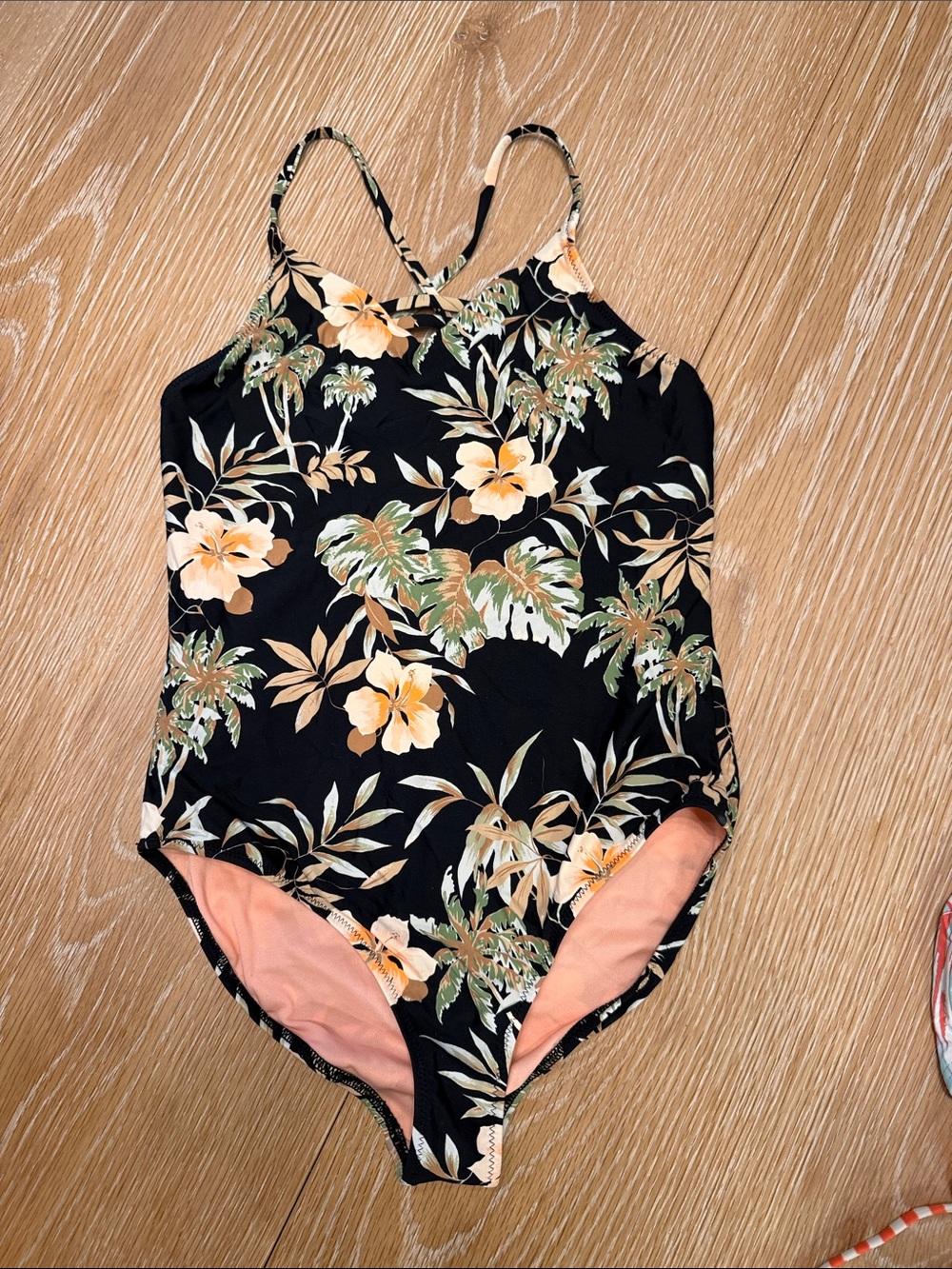 Volcom Black Floral Girls One-Piece Swimsuit